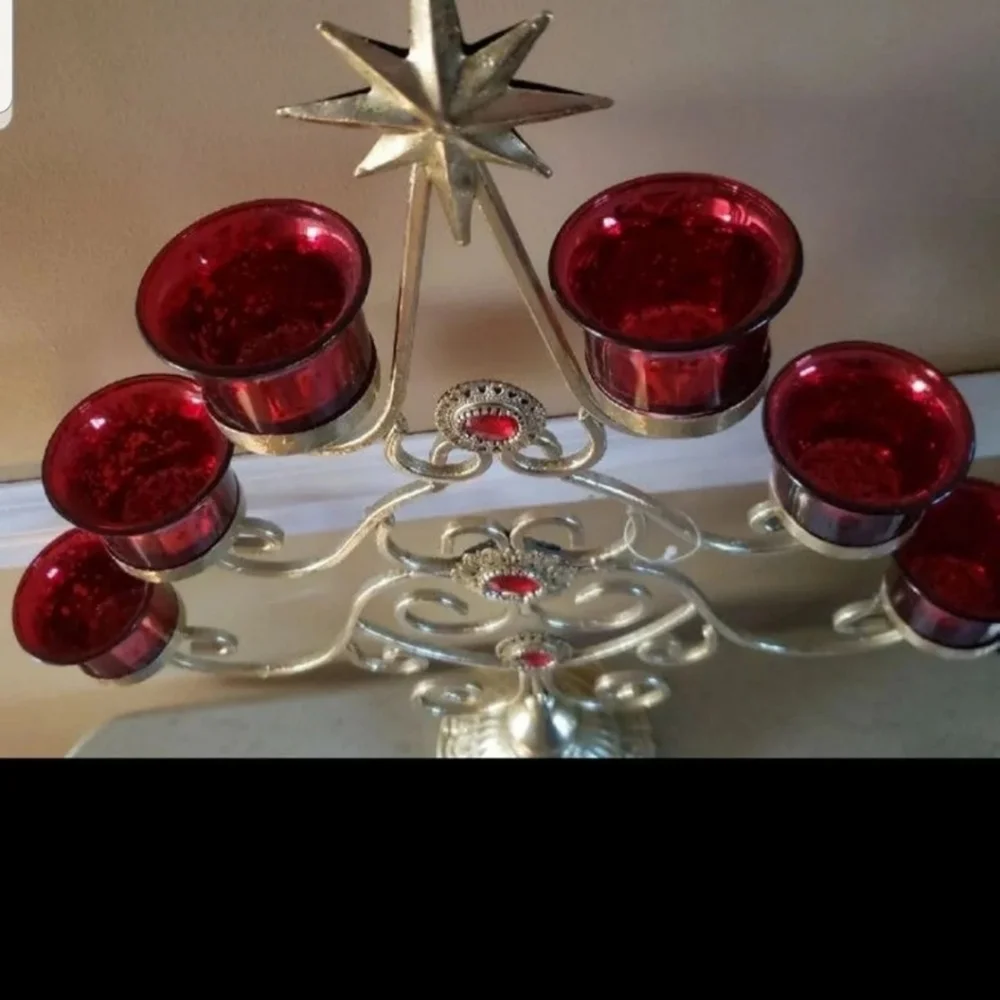 Golden Holiday Tea Light Candle Holder NWT
